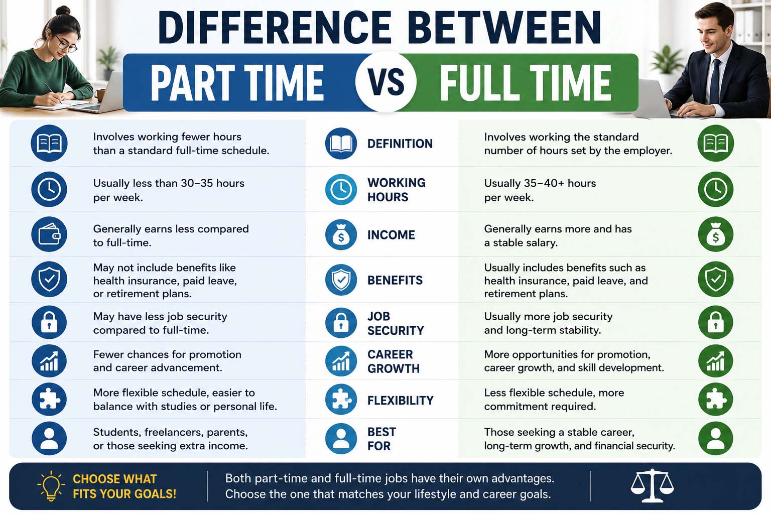 difference between part time and full time